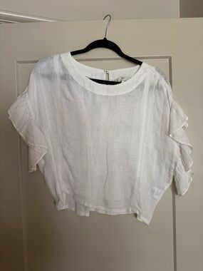 Joie White Linen Ruffle Sleeve Top
